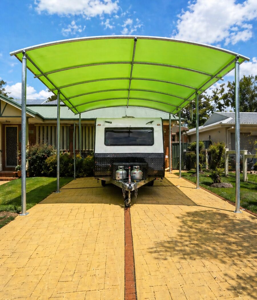 Caravan shade curved roof